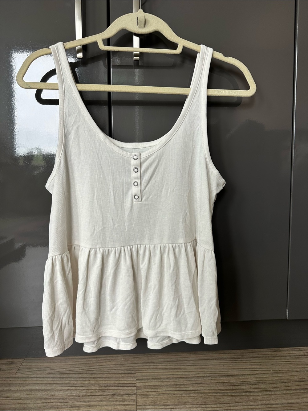 Lucky Brand White Peplum Tank with Front Snap Detail